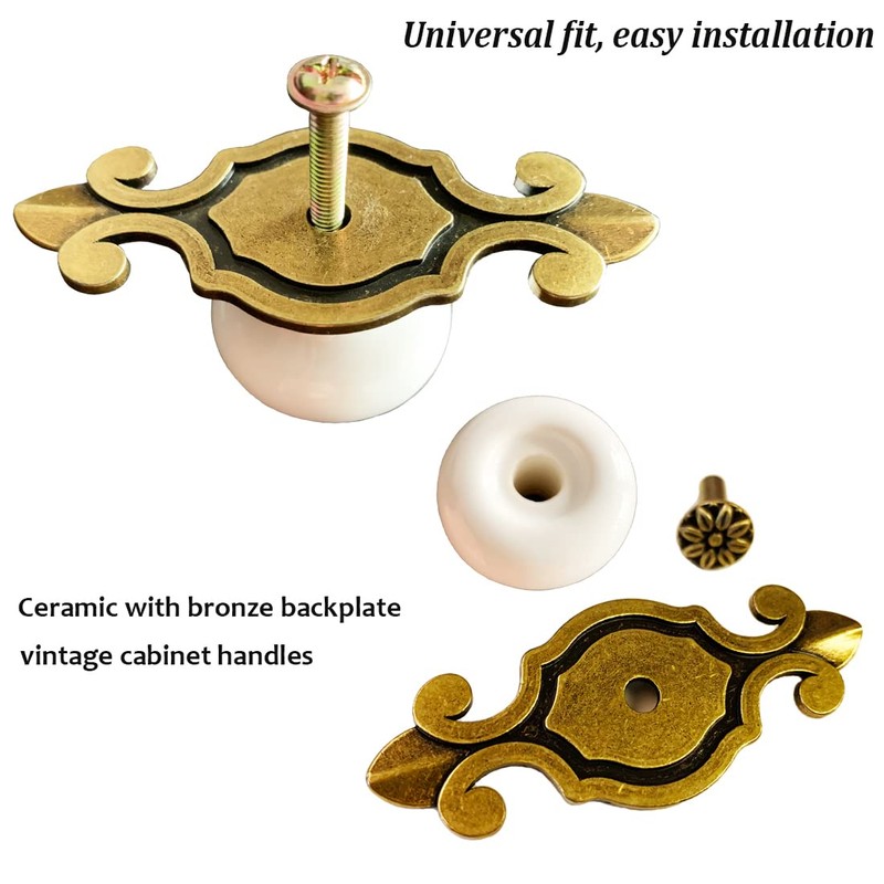 Kelier Retro Ceramic Cabinet Knobs, [8 Pack] Antique Vintage Dresser