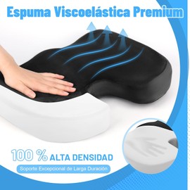 Cojin Ortepedico de Memory Foam para Asientos con Base Antideslizante, Cojín Ortopedico para Silla de Oficina Alivio para Dolor de Ciatica, Espalda y Coxis, Cojin Ergonomico para Silla para Coche