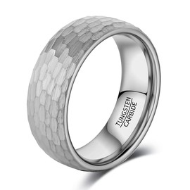 083BASE Tungsten Carbide Ring - 4mm/6mm/8mm Width, Hammered Design, Steel or Black Colour, Unisex Partner Ring or Engagement Ring, Tungsten Carbide