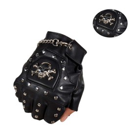 Steampunk Gothic Gloves Mens Vintage Geuuine Leather Captain Fingerless Mittens (Ring Black (A Pair))