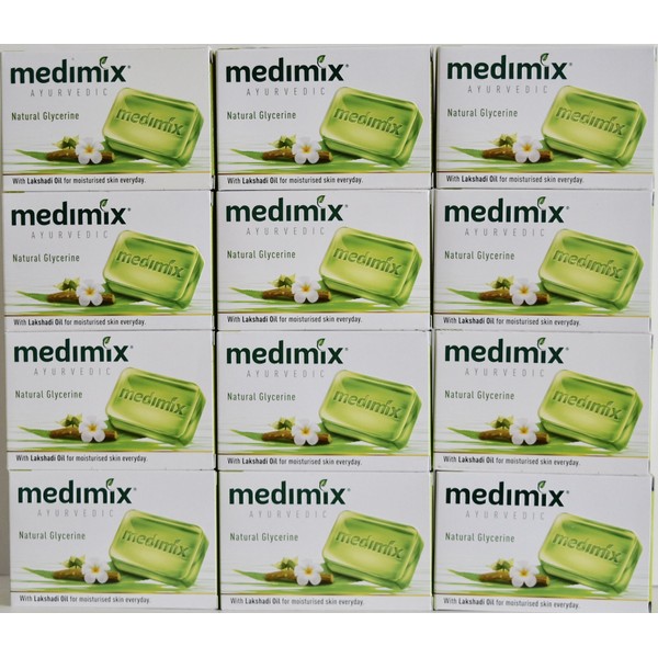 Medimix Herbal Handmade Ayurvedic Soap with Natural Glycerine With Lakshadi Oil for Dry Skin Pack of 12 (12 x 125 g)