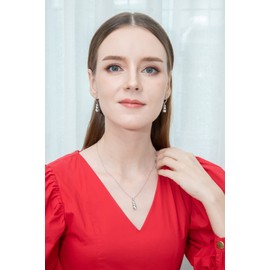 B. BRILLIANT Sterling Silver Light Aquamarine 3-Stone Journey Pendant Necklace & Dangle Leverback Earrings Set for Women