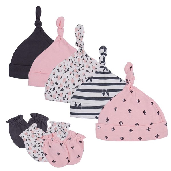 LACOFIA Newborn Baby Beanie Hats and Anti Scratch Mittens Set