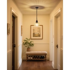 EAPUDUN 1-Pack Farmhouse Pendant Light, 1-Light Industrial Hanging Light Fixture with 9.3" Round Seeded Glass Shade, Dark Bronze Finish, Vintage Ceiling Lighting for Kitchen Island & Dining Room