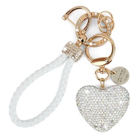 MWOOT white Car Keychains for Women Cute Keychains with Heart Shaped Bling Rhinestones Pendant for Purse Backpack Handbag Charms
