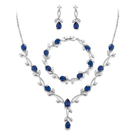 EVER FAITH Wedding Jewellery Set for Bride Bridesmaid Teardrop Cubic Zirconia Leaf Vine Bridal Prom Necklace Dangle Earrings Bracelet Set for Women, Cubic Zirconia