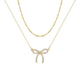 Ninejuize Bow Necklace for Women Stocking Stuffers 14K Layered Gold Plated Bow Jewelry Set Adjustable Cute Dainty Pendant Necklace Stack Chokers Christmas Gifts