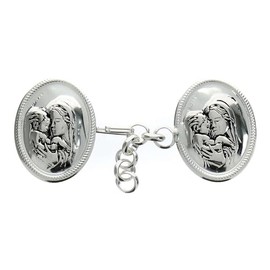 Choral Close, Medal Shape with Relief Mary and Baby Jesus and Chain, Silver-Plated Brass, Nickel-Free