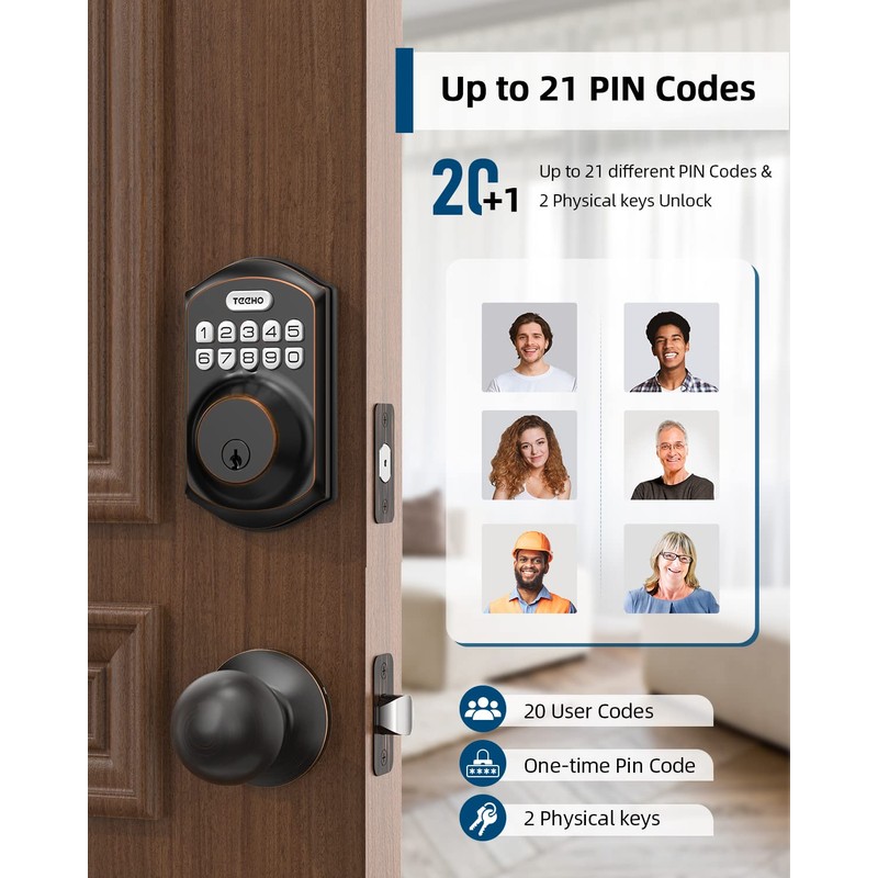TEEHO TE001K Keyless Entry Door Lock with Handle, Electronic Keypad