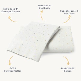 Makemake Organics Organic Toddler Pillowcase (Set of 2) GOTS Certified Organic Cotton Pillowcase Breathable Safe No Chemicals No Dyes Fits 13x18 Travel Pillows Neutral Unisex (Dotty, 14x19)
