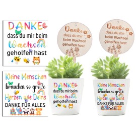 4 Lettering Stickers for Flower Pot + 4 Wooden Flower Stakes, Farewell Gift for Nursery, Gift Idea Educator, Danke das du Mir Beim Wachsen Gehelfen Hast, Danke für Die Schöne Zeit