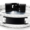 COOLSTEELANDBEYOND Three Rows Black ID Identification White Braided Leather Bracelet