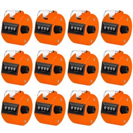 12 contadores de mano de 4 dígitos, contador de regazo manual mecánico, contador de clics de mano con anillo de dedo para la escuela, golf y tejer ganchillo, naranja