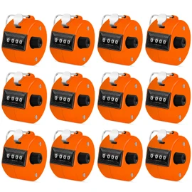 12 contadores de mano de 4 dígitos, contador de regazo manual mecánico, contador de clics de mano con anillo de dedo para la escuela, golf y tejer ganchillo, naranja