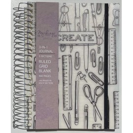C.R. Gibson Markings By C. R. Gibson 3-IN-1 Notebook Journal Ruled Grid Blank 480 Pages - Create