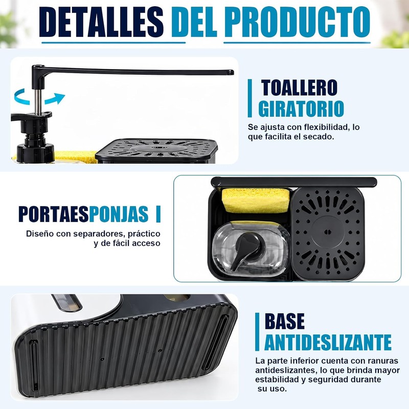 Dispensador de Jabón para Cocina 4 en 1 con Soporte