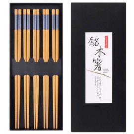 GLAMFIELDS Reusable Chopsticks Japanese Natural Bamboo Classic Style 5 Pairs Lightweight Safe Chop Sticks 8.8 Inch/22.5cm Gift Set