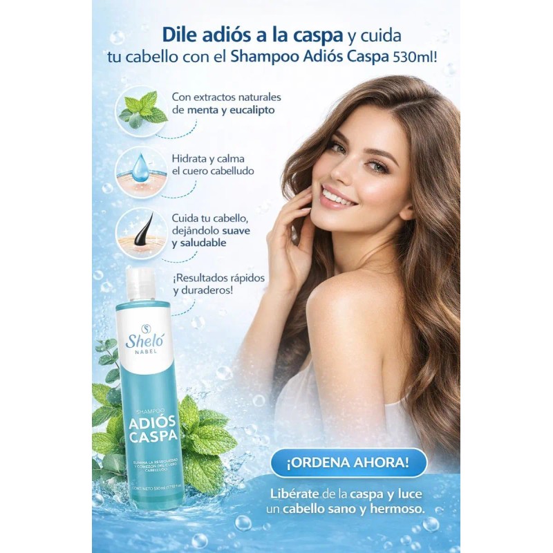 Shampoo Adiós Caspa 530ml Elimina Resequedad Shelo Nabel
