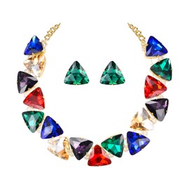 Clearine Art Deco Sparkly Statement Necklace Earrings Set Triangle Jewellery Set for Women Multicoloured Gold Tone, Alloy Steel Crystal Alloy steel