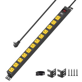CRST 2100 Joules  8-12 Outlet Heavy Duty Surge Protector Power Strip,  6ft 14AWG Cord - 12-Outlet