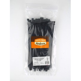 South Main Hardware 848138 8-in, 100-Pack, 75-lb, Black, Standard Nylon Cable Tie, 100 Piece