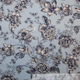 Unbranded BonEful Fabric FQ Flannel Quilt Blue Navy White Flower Garden Toile Tree Branch