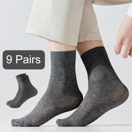 Men's Socks (9 Pairs), Long Breathable Socks, Ankle High, Breathable Men's Socks, for Men, Grey