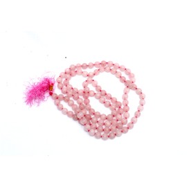 Jet International Rose Quartz 108 Beads Knotted Mala 8mm Prayer Japa Gemstone Reiki Healing Crystal Semi Precious Strand Tassel Tibetan Buddhist Wealth Abundance Aum Karma Image is just a reference