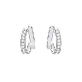 SLUYNZ 925 Sterling Silver CZ Hoop Earrings for Women Open Hoop Earrings Huggie Studs