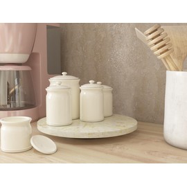 PEMAR Mother of Pearl Lazy Susan for Countertop Table Wood Decorative Turntable 360 Rotating Organiser for Kitchen, Cabinet, Counter, Spice Pantry, Table Top 12.6" (White Sunlight)