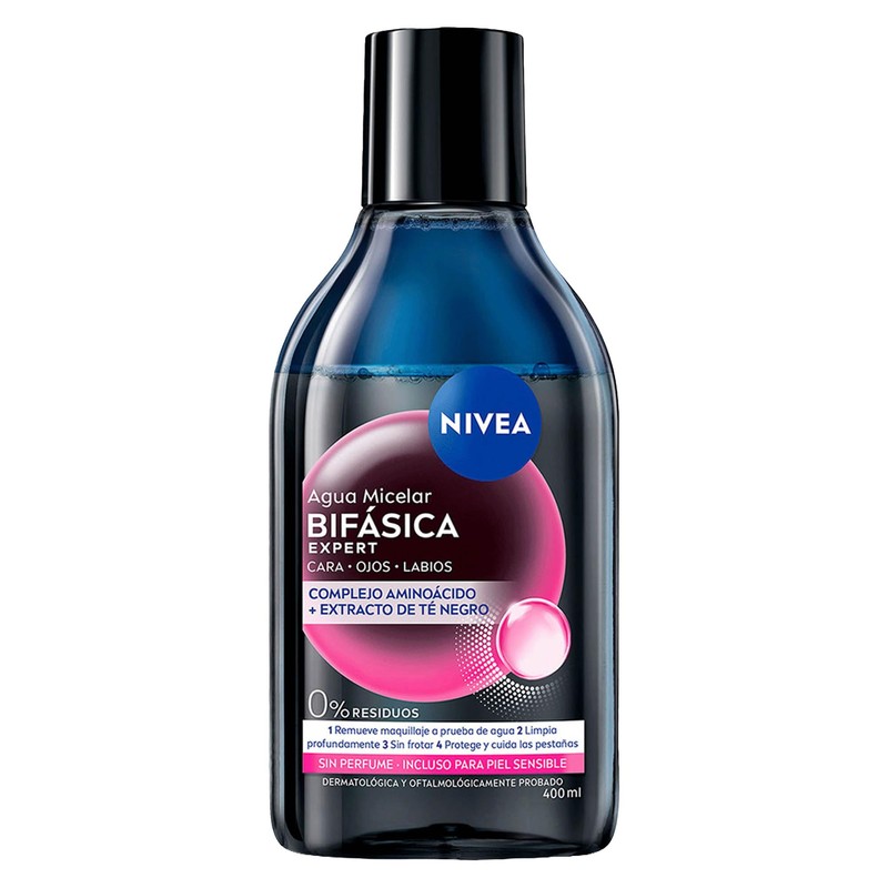 NIVEA Agua Micelar Desmaquillante Bifásica Expert (400 ml) - Fórmula