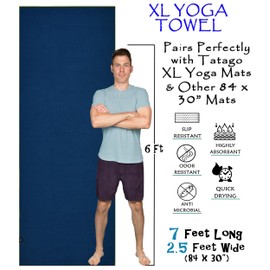 Tatago Hot Yoga Mat Towel Non Slip for Hot Yoga (72-84 inch Mats) Our Hot Yoga Towel Non Slip Silicone Dabs & Absorbent Microfiber Blend Gives You More Grip As You Drip! (Azuloro, XL - 84")