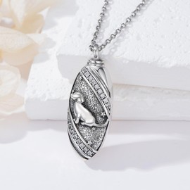 PROESS Dog Urn Necklace for Ashes Sterling Silver Pet Urn Pendant Dog Cremation Jewelry for Ashes Memory Jewelry for Women Men