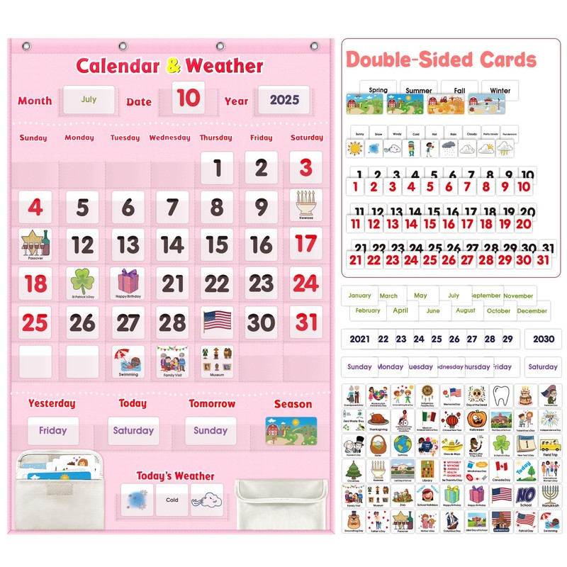 Pink Educational Calendar & Weather Pocket Chart Set for Kids