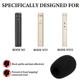 Geekria for Creators Foam Windscreen Compatible with RODE M5, NT5, NT6, NT55 Microphone Antipop Foam Cover, Mic Wind Cover, Sponge Foam Filter (Black / 2 Pack)
