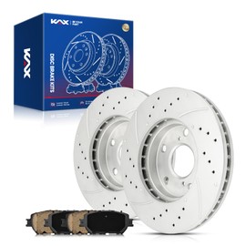 KAX Front Brake Kit, Drilled and Slotted Brake Rotors, Ceramic Brake Pads | Fits Camry 2002-2006 2.4L, Camry 2002-2006 3.0L, Automotive Replacement Brake Kit