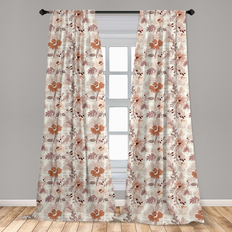 Lunarable Floral Aquarelle Window Curtains, Blushy Atmosphere Romantic Garden Flowers