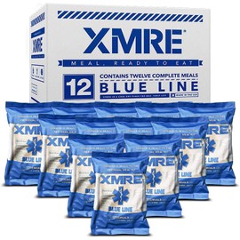 XMRE Blue Line Meals Ready to Eat (MRE) | Military Grade Ration | Extended Shelf Life | No Refrigeration | Law Enforcement, Emergency Food Supply & Outdoor Enthusiasts | 12 Meals | 6 Menus | USA Made