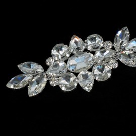 WedDecor 1pc Crystal Rhinestone Applique, Beautiful Clear Crystals Diamante Motif, Diamond Sewing Applique Patch for Wedding Bridal Embellishment, Headpiece, Belt, Shoes or Other Accessories 9x3.5cm