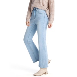 Prettyleaf Women's 28" Petite Stretch Bootcut Jeans High Waisted Curvy Flare Denim Pants, Light Blue, X-Large