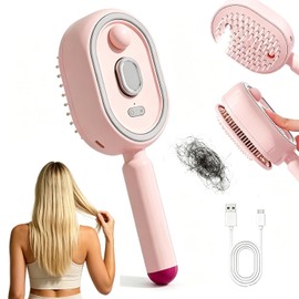 New 5‑in‑1 Electric Mist Air Cushion Massage Hair Brush, Self‑Cleaning Anti‑Tangle Hair Care Comb, Shine Boost for Dry & Frizzy Hair, Ideal for Ladies (Pink)