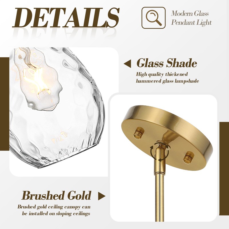 SADUENFR Brushed Gold Pendant Lights Kitchen Island 2 Pack, Modern
