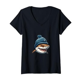 Shark Beanie Knit Cap Hat Wool Winter Fall Outdoor V-Neck T-Shirt