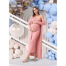 Rnxrbb 2 Piece Maternity Dress Cardigan Bodycon Maxi Baby Shower Wedding Guest Photoshoot Summer Strapless Tube Dresses,Petite-Dusty Pink L