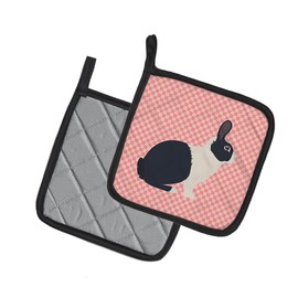 Caroline's Treasures BB7958PTHD Dutch Rabbit Pink Check Pair of Pot Holders, 7.5HX7.5W, Multicolor