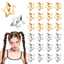 BOHUIZ 50 PCS Star Hair Clips, Snap Star Hair Barrettes Cute Gold and Silver Barrettes Y2K Accessories for Long Short Wavy Curly Straight Non-Slip Clips for Women