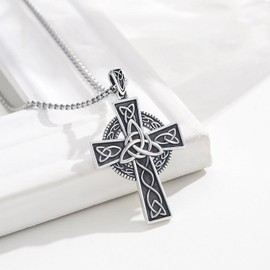 Midir&Etain Irish Celtic Cross Necklace 925 Sterling Silver Cross Pendant Necklace Celtic Viking Jewellery Religious Protection Amulet Gifts for Men Women Boys