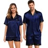 SWOMOG Couples Pajama Set Women & Men Silk Satin Short