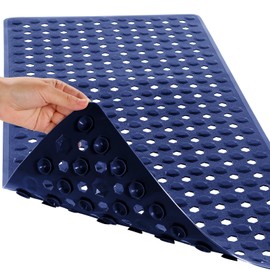 Yimobra Bath Tub Mat Non Slip, 34.5"x15.5" Long Shower Mat, Machine Washable Bathmat with Drain Holes and Suction Cups, Soft on Feet, Bathroom Essentials, Dark Blue