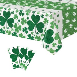 Blync 3 Pcs St. Patrick's Day Tablecloths, 54 x 108 Shamrock Tablecloth，Green Four-Leaf Clover Rectangular Plastic Decorations for Party Picnic Dinner